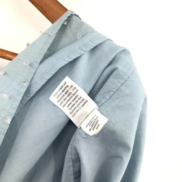 Lauren Conrad Women's L Light Blue Silver Cotton Puff Sleeve Square Neck Top - Picture 5 of 5